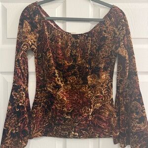 Chic Paisley Velvet Top Bell Sleeves